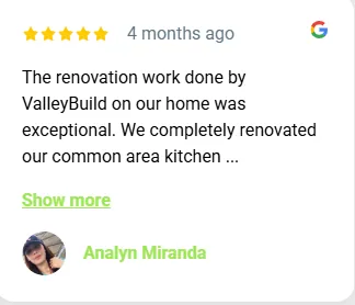 Five-star Google review from a ValleyBuild remodeling customer