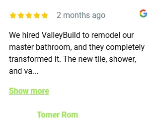 Five-star Google review from a ValleyBuild remodeling customer