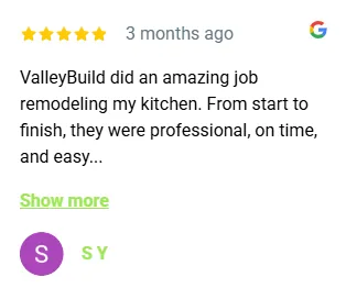 Five-star Google review from a ValleyBuild remodeling customer